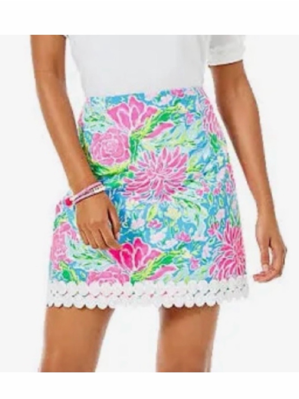 Lilly Pulitzer Izzy Skirt vibrant multicolored floral print white scalloped hem